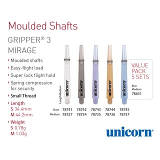 Unicorn Gripper 3 Mirage Shaft medium blau Sparpack = 5 Sets